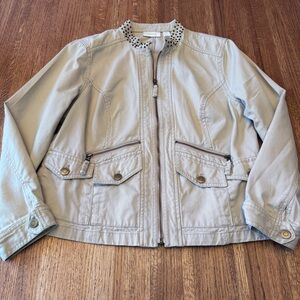 Chico’s khaki full zip denim jacket, size 2 (medium)